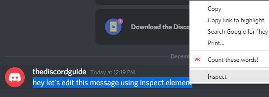 how to inspect element Discord messages