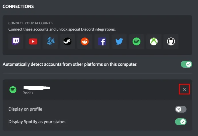 how to disconnect spotify status from discord