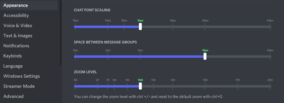 how to reset zoom level on discord
